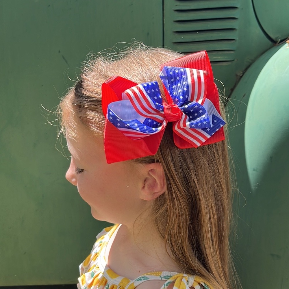 2 Handmade Red Patriotic Americana Hair Bows - Picture 4 of 12